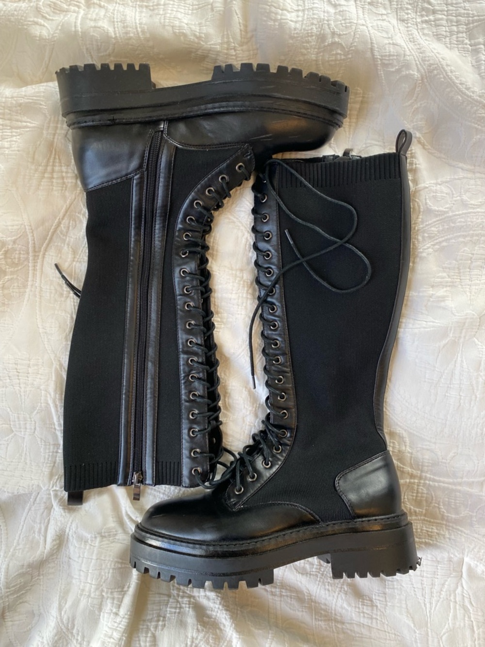PrettyLittleThing Black Lace-Up Knee High Combat Boots